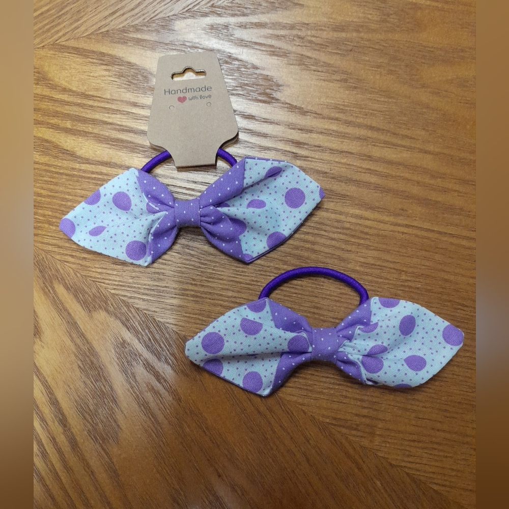 Beautiful Polka Dot Bow Hair Ties - Purple NWT Size:OS Handmade